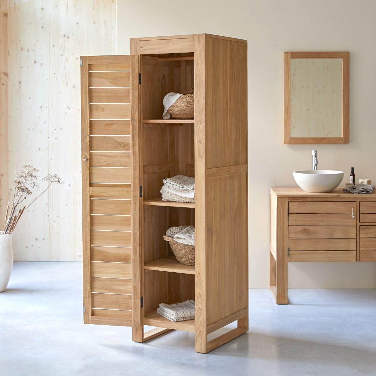 Tikamoon Bad-Hochschrank aus massivem Teakholz Minimalys  